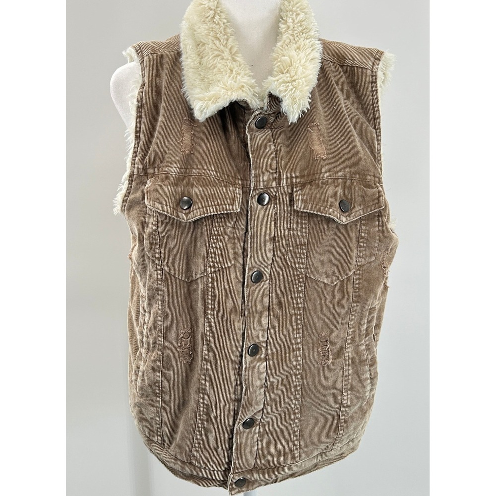BKE Sherpa Lined Corduroy Vest Brown Distressed Western Cozy M - Picture 4 of 16